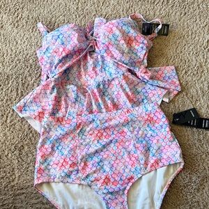 torrid Pink Blue Purple Mermaid Scale Tankini Set